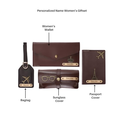 Image of AICA Personalized Name & Charm Passport Cover Combo Giftset for Women (Darkbrown) | Customized Corporate Farewell Retirement Thank You Gift for Office Women Colleagues Clients Employees