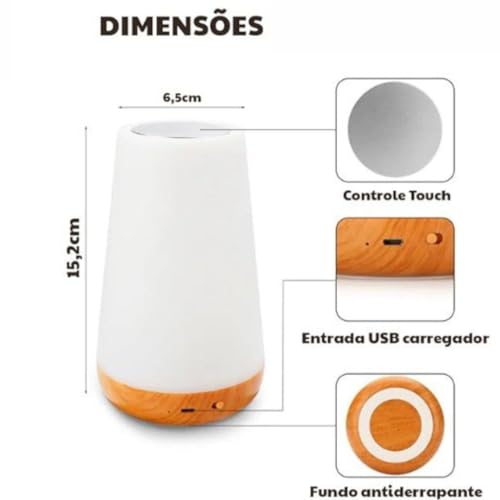 Luminária de Mesa Portátil Abajur Adequada Para Quarto Sala Touch Sem Fio USB Iluminação Com Mudança