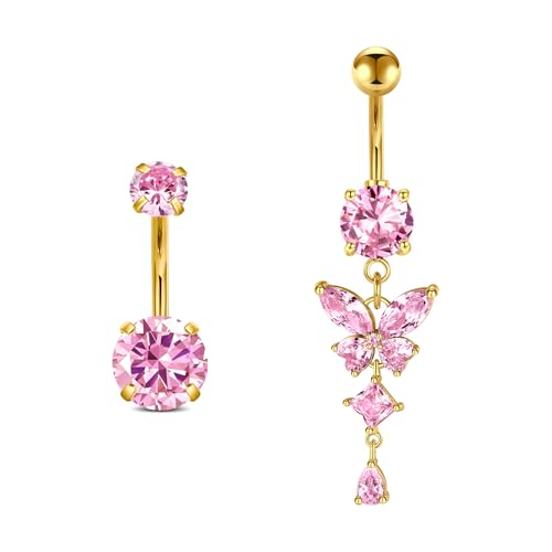Rajnard Bauchnabelpiercing Gold Silber Chirurgenstahl Schmetterling Bananabells Piercing Schmuck 6mm 8mm 10mm 12mm 14mm Stablänge