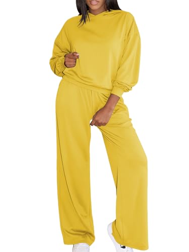 Ulovmi Lounge Sets for Women 2 Piece Relaxed Fit Sweatsuits Hoodie Sweatpants Matching Tracksuit Casual Travel Outfits Yellow M