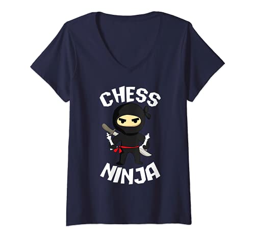 Womens Chess Ninja Funny For Kids and Adults Black Ninja V-Neck T-Shirt, Blue