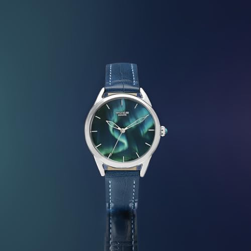 Image of Sonata Poze 8 Quartz Analog Northern Lights Inspired Watch for Unisex with Blue Luminous Dial & Blue Leather Strap - SP70100SL01W