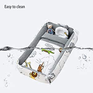 Junqin Baby Recliner Nest Neonatal Recliner Baby Nest Portable Crib 100% Breathable Cotton Soft Sleeping Basket 4-Piece Set, Suitable For Baby Adjustable Travel Crib, Including Quilt And Pillow-Animal #TOP4