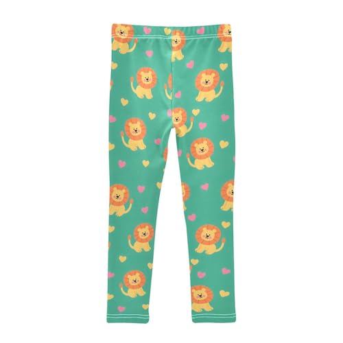 Cute Lion Heart Green Girls Leggings Soft Stretch Workout Yoga Dance Pants for Kids Casual Tights2