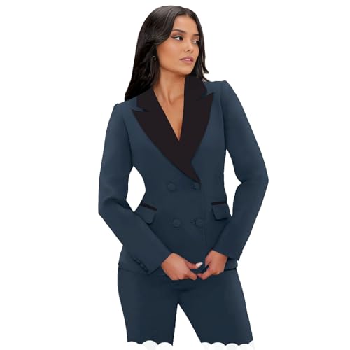 TIANMEI Womens Suits 2 Piece Tuxedo for Women Double Breasted Prom Suit Lady Slim Fit Womens Tuxedo Casual Blazer Pants Set