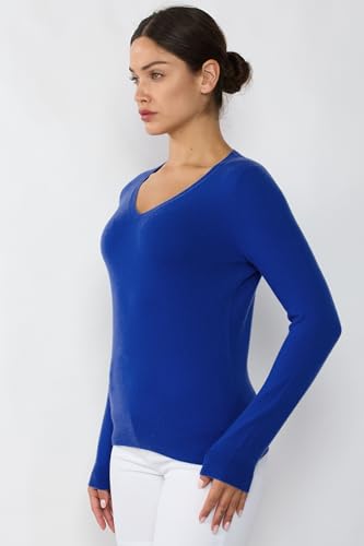 Image of JENNIE LIU Women's 100% Pure Cashmere Long Sleeve Pullover V Neck Sweater