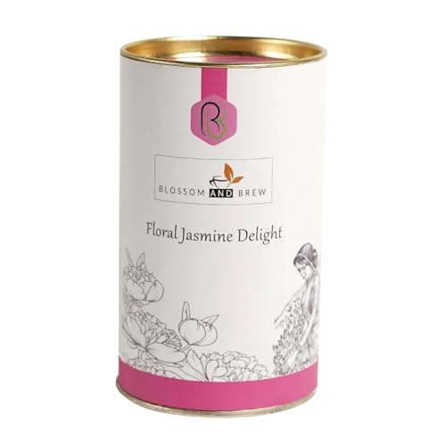 Image of Blossom & Brew Floral Jasmine Delight Darjeeling Green Tea with Pure Jasmine Buds(1.76oz) - Aromatic Whole Leaf Blend from India - Floral Flavor, Low Caffeine, Perfect for Hot or Iced Brew