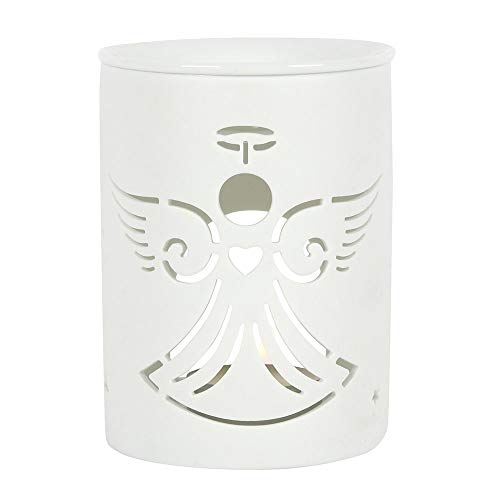 Brûleur à huile en céramique avec découpe en forme d'ange blanc - Photophore pour aromathérapie - Diffuseur d'arômes - Pour Noël, Halloween, pendaison de crémaillère Cover