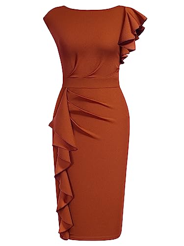 Image of AISIZE Women's Pinup Vintage Ruffle Sleeves Cocktail Party Pencil Dress