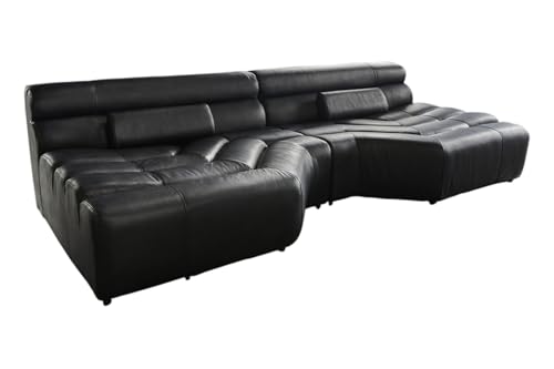 KAWOLA Big Sofa XXL Couch mega Sofa Ledersofa Tara Leder Vintage Wohnlandschaft mit Kissen Fernsehcouch große Sitzfläche 286x76x143cm (B/H/T) Farbe schwarz