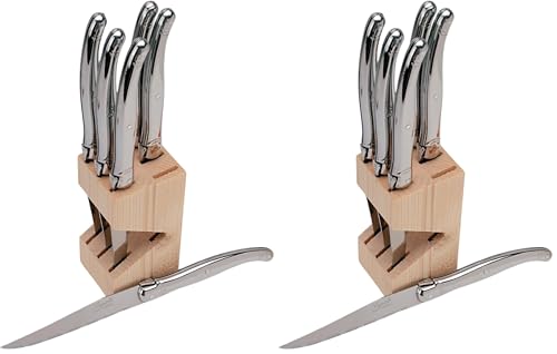 Laguiole Jean Dubost 16572 Bloc 6 Couteaux Steak Tout Inox, Argent (Lot de 2)