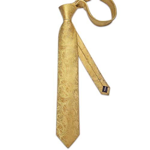 Image of DiBanGu Silk Floral Ties for Men Woven Paisley Necktie and Tie Clip Handkerchief Cufflinks Set for Party Wedding