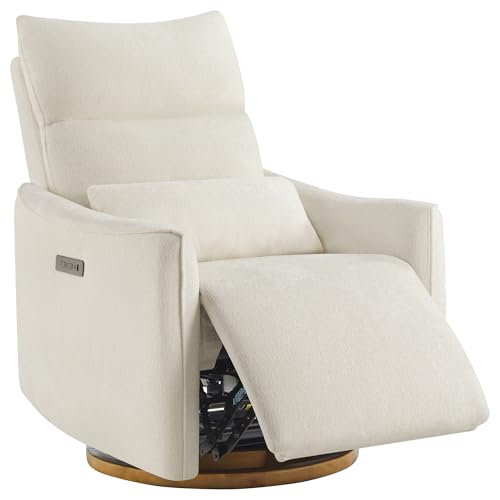 CHITA Swivel Rocker Recliner Chair, Power Nursery Glider Recliner, Nursery Rocking Chair with Adjustable Power Headrest, FSC Certified, Solid Wood Base, Cream