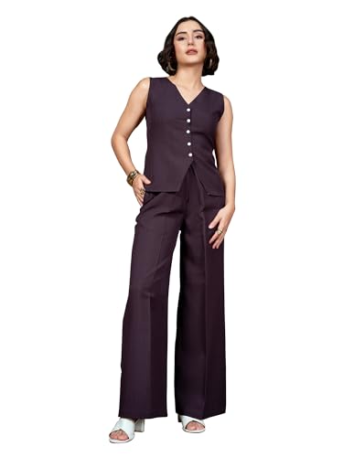 Image of PURVAJA Women's Sleeveless Vests Trouser Solid Co-Ords Set