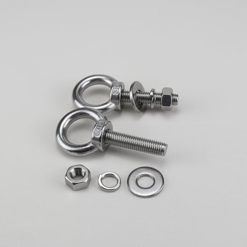 Image of M12 Stainless Steel Eye Bolts with Nuts 2 Pack, M12 x 50mm (15 /32 inch x 2 inch) Strong Shoulder Lifting Ring Eye Bolt for Boat & Hang, Heavy Duty Marine Grade Threaded Eyebolt for Tie Down Outdoor