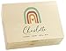LAUBLUST Erinnerungsbox Baby Personalisiert - Regenbogen Serie - Geschenk zur Geburt | L - ca. 40x30x14cm, Holzkiste Natur FSC®