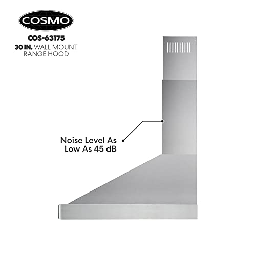 Cosmo 63175 30 In. Wall Mount Range Hood With Efficient Airflow, Ducted, 3-Speed Fan, Permanent Filters, Led Lights, Chimney Style Over Stove Vent In Stainless Steel, Exhaust #TOP7