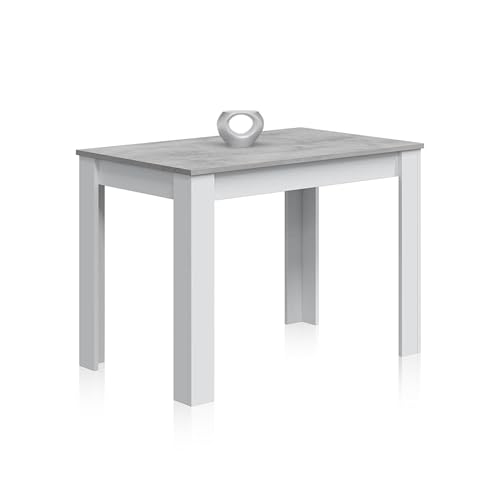 duehome | Mesa Auxiliar Fija, Mesa Comedor o Cocina, Acabado en Color Blanco Artik y Cemento, Modelo Dina, Medidas: 109 cm (Ancho) x 67 cm (Fondo) x 78 cm (Alto)