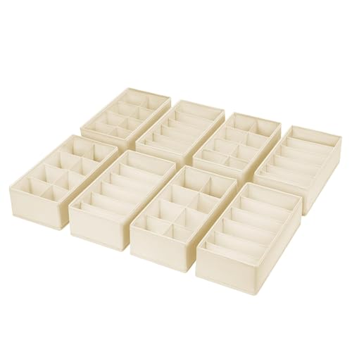 DIMJ Organizador de Cajones Armario - Separadores de Cajones de Ropa Interior Tela No Tejida, Cajas Organizadoras Plegable para Calcetines, Bragas, Corbatas, Objetos Varios, 8 Piezas (Beige)