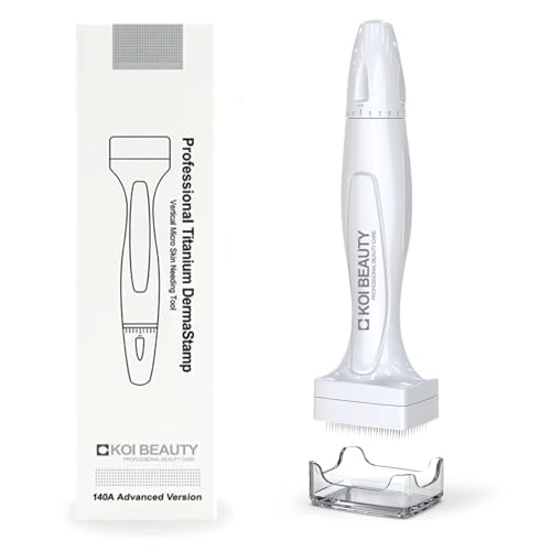 KOI BEAUTY Derma Stamp - 140 agujas reales, Microneedling profesional para hogar, Titanio Dermastamp para Cabello Barba cara y cuerpo, Derma-Roller & DermaPen alternativa para hombres mujeres ﻿