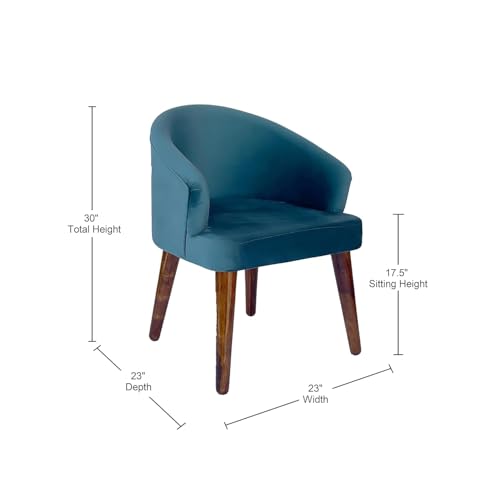 Image of CRAFT D ARTS Wooden Upholstered Dining Chair | Single Accent Chair for Living /Drawing Room, Bedroom & Office | Upholstery Barrel Arm Chairs with Velvet Fabric | Sheesham Wood Legs, Blue