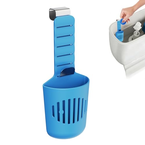 Evolkult Adjustable Toilet Tank Tablet Holder Hanging Controlled Release Bleach Tablet Dispenser Large Silicone Basket Carrier with Rustproof Hooks for Toilet Tank Fit Up to 7 Water Level Blue