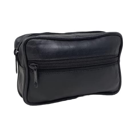 RAS Genuine Leather Travel Waist Belt Hanging Pouch Bag for Coins Passport Mobile Phone Camera 1014 Black Cover