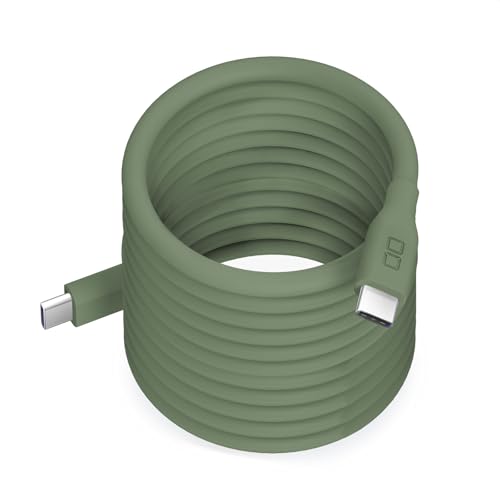 CIO 柔らかいスパイラルシリコンケーブル CtoC (Type-C/USB-C) 急速充電 磁石 マグネット吸着 充電ケーブル PD 240W データ転送 480Mbps 形状記憶 絡まりにくい iPhone15 / 16 / Macbook Pro/Air/iPad/ノートパソコン Galaxy Google Pixel Android (アンドロイド) (モスグリーン, 2m)