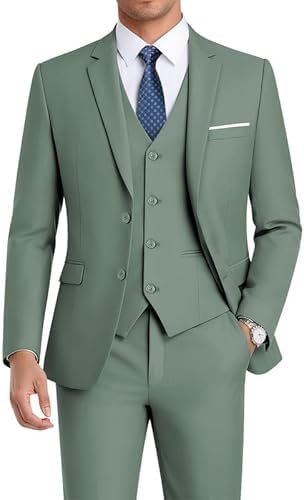 its' fashion impact Men's 3-Piece Slim Fit Suit Set, 2-Button Blazer with Vest and Trousers, Formal Wedding, Prom, Party and Business Tuxedo-picture-11