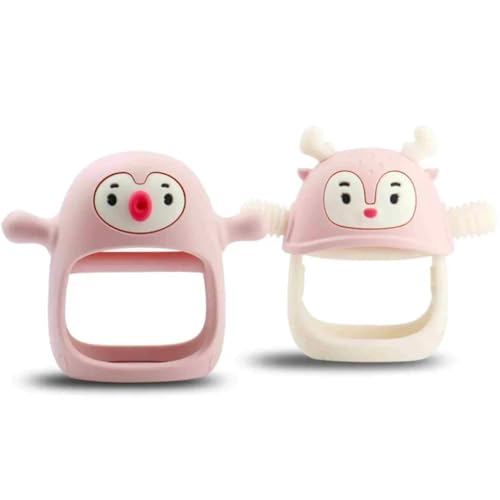 Image of Baby Teething Toy Silicone Teething Mitten for Babies Over 3 Months Anti Dropping Wrist Hand Teethers Baby Chew Toys for Sucking Needs, BPA Free (Light Pink 2 in 1)
