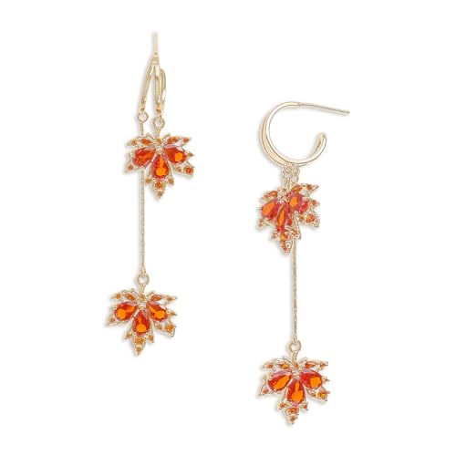 Sonateomber Gold Open Hoop Flower Fall Maple Leaf Drop Dangle Earrings for Women – Elegant Sparkly Crystal Cubic Zirconia Rhinestone Earring Dangling Prom Party Holiday Jewelry Gift