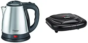 Prestige Electric Kettle PKOSS - 1500watts, Steel (1.5Ltr), Black & PSMFB 800 Watt Sandwich Toaster with