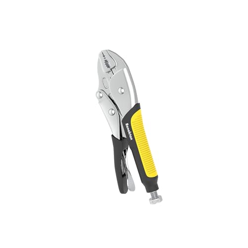 Renekton 5-Inch Locking Pliers, Premium Cr-V Construction, Curved Jaw Locking Pliers with Wire Cutter, Fit for Clamping Twisting Welding, Two-Color TPR Handle