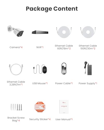 CAMSTRO 4Pcs 5MP PoE Security Camera System with 4K 8CH NVR, 2TB HDD, AI Human/Vehicle/Pet/Parcel Detection, 100ft Night Vision, H.265+, IP67 Metal Cameras, 24/7 Recording & Remote Access- White