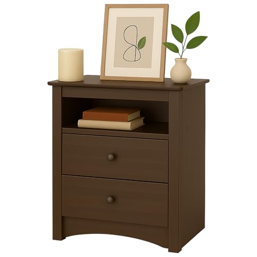 Image of Prepac Sonoma 2 Drawer Nightstand: Elegant Bedroom Furniture, Bedside Table with Open Shelf, 23.25"W x 16"D x 28"H, Espresso