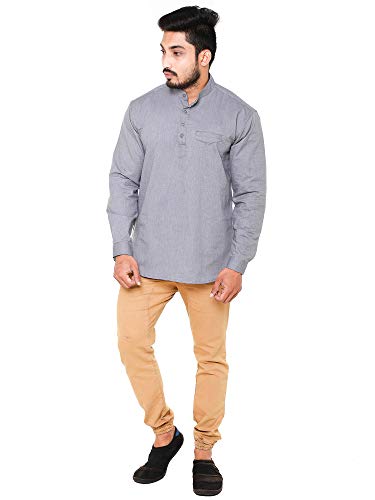 Image of Men's Linen Chinese Collar Full Sleeve Plus Size Short Kurta