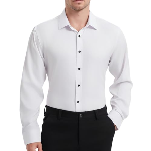 Men's Dress Shirts for Business Casual - Long Sleeve Button Down Shirts (Black Button) - Image 3