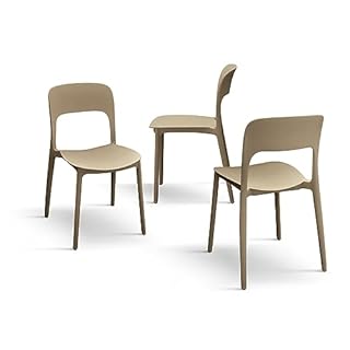PAZZO DESIGN Sedia Luana, Set Da 4 sedie, Tortora, Sedie Polipropilene Per Cucina, Sala Da Pranzo, Giardino, Impilabili - id_1954