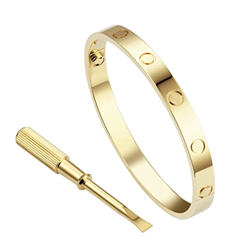 Bracelet for Women Stainless Steel Love Bracelet for Couples Silver Mens Bracelet Jewelry Bangle Bracelets Rose Gold Friendship Bracelet Love Bracelet with Screwdriver (Gold, 6.3)