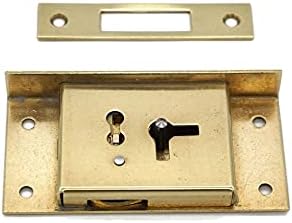 Half Mortise Chest Lock Half Mortise Cabinet Furniture Lock Premium Quality Made of Heavy Duty Brass - Medium Antique Lock With Cast Brass Strike Plate - With 2 Keys - Drawer Locks and Left-Hand Doors