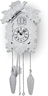 TIMEGEAR Kuckucksuhr mit Nachtmodus, handgeschnitzte Dekorationen und schwingendes Pendel (weiß)