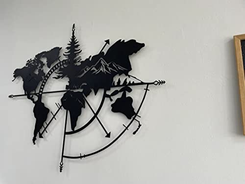DEKADRON World Map Metal Mountain Wall Decoration Metal Home Decor Living Room Decor Metal Plaque 101x76 cm Black - Image 6