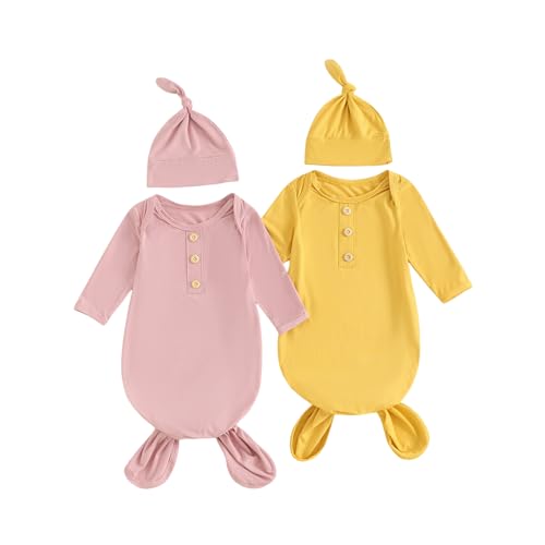 Image of Newborn Knotted Gown 2 Pack Plain Sleeper for Baby Boy Girl Coming Home Outfit