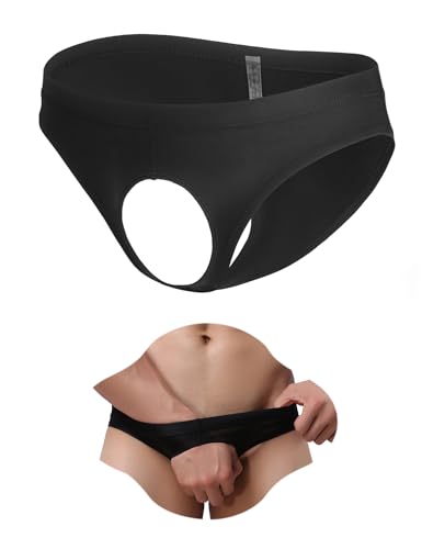 ohyeahlady Eisseide Unterwäsche Herren Sexy String Tanga Männer Vorne Offen Sissy Dessous Erotisch Reizwäsche Unterhosen Slip Große Größen Unterhosen Slip Thong Underwear Höschen Schwarz XL