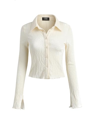 CIDER Women's Long Sleeve Shirts Bell Sleeve Button Down Casual Blouse Business Casual Office Outfit