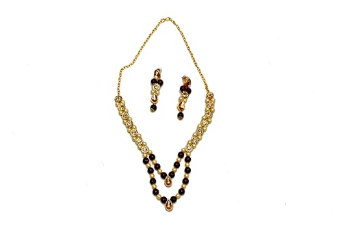 Image of Gold Plated Traditional Kundan & Pearl Studded Necklace Jewellery Set For Women
