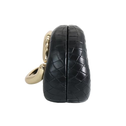 Image of Women Woven PU Leather Clutch Box Metal Handle Evening Bag Trendy Leather Handbag Weave Shoulder Purse for Causal