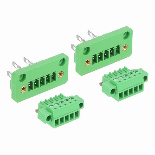 sourcing map 2Set 5-Pin 3.5mm Pitch Pluggable Screw Terminal Block Connectors, PA66 300V 8A Through-Wall PCB Terminal Connectors 26-14AWG Cable for DIY Electronics Automation Power Modules