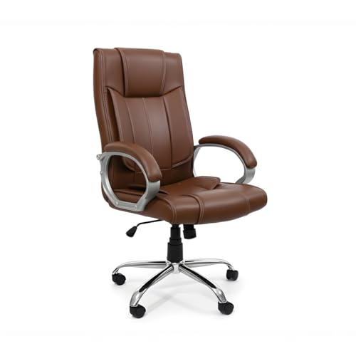 Image of activa Ergonomic Office Chair | Premium Leatherette Boss Chair with Padded Seat & Backrest | Adjustable Height Seat for Work /Study /Gaming (Kylie, Brown)
