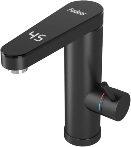 Edelstahl Durchlauferhitzer Wasserhahn, elektrischer Wasserhahn mit Durchlauferhitzer mit digitaler Temperaturanzeige, 120 Grad Schwenkauslauf, elektrische Armaturen für Bad, Küchenspüle (Schwarz)